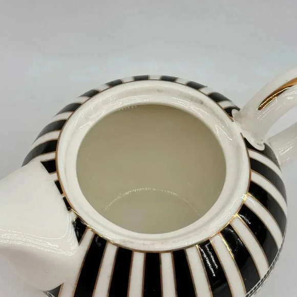 Grace Teaware Black Josephine Stripes & Dots Fine Porcelain Teapot Replacement - Picture 5 of 7